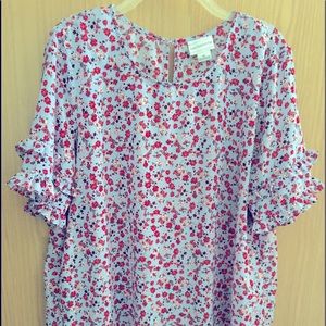 Liz Claiborne Baby Blue, Red Floral Top